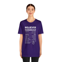 Believer Nutrition Facts Unisex Jersey Short Sleeve Tee