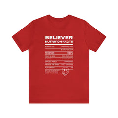 Believer Nutrition Facts Unisex Jersey Short Sleeve Tee