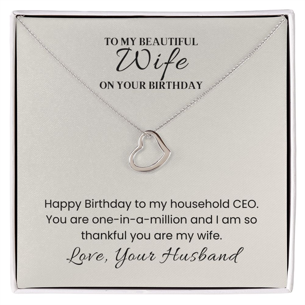 Delicate Heart Sterling Silver Necklace for Wife Birthday