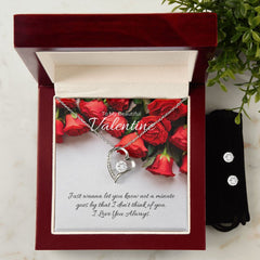 Forever Love Necklace + Clear Cubic Zirconia Earrings for Valentine